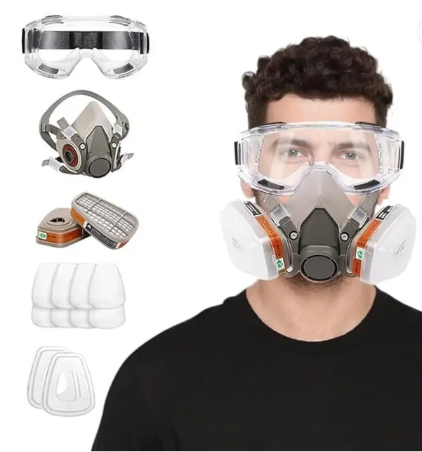 FLOSTRAIN Gas Mask Set Respirator with Filters and Goggle Activated Carbon Mask Face Shaping Mask